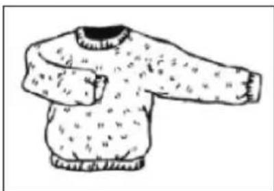 Simple line drawing of a sweater with textured sleeves and arms extended (no text or symbols)