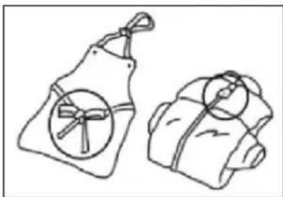 Line drawing of two bags with circular designs and straps (no text or symbols)