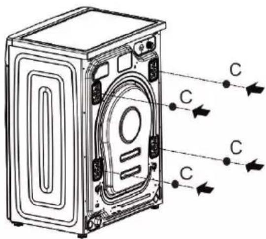 Technical diagram of a front-loading washing machine with labeled components and airflow arrows