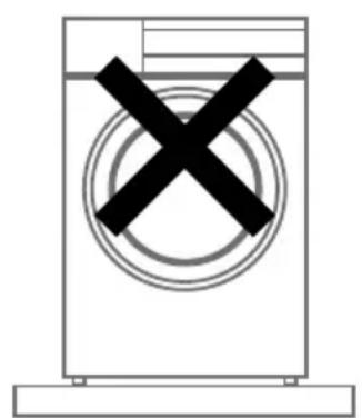 Simple line drawing of a washing machine with a black X mark symbol (no text or labels)