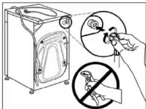 Diagram illustrating a washing machine operation with labeled components and prohibition signs for cleaning or disassembly.