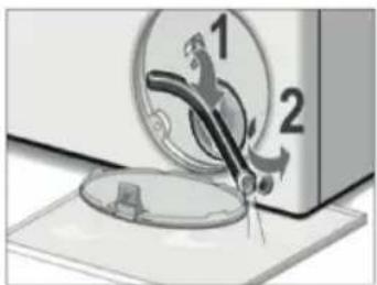 Illustration of a sewing machine needle stitching a circular component, with no visible text or symbols