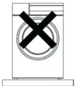 Simple line drawing of a washing machine with a black X mark on the circular base (no text or symbols)
