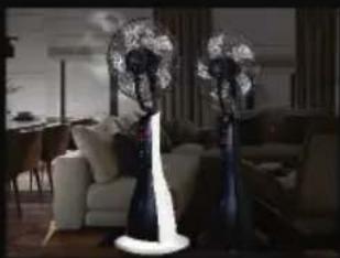Interior scene with two ornate spherical objects on a sofa, no visible text or symbols