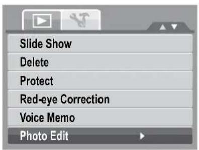 Slide Show Delete Protect Red-eye Correction Voice Memo Photo Edit