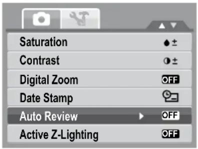 Saturation Contrast Digital Zoom Date Stamp Auto Review Active Z-Lighting