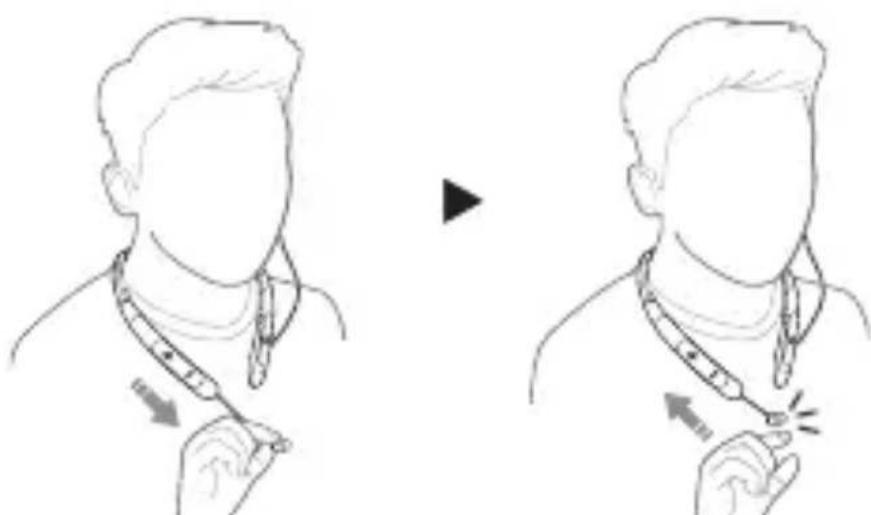 Illustration of a person holding a necklaces with arrows indicating movement, no text or symbols present