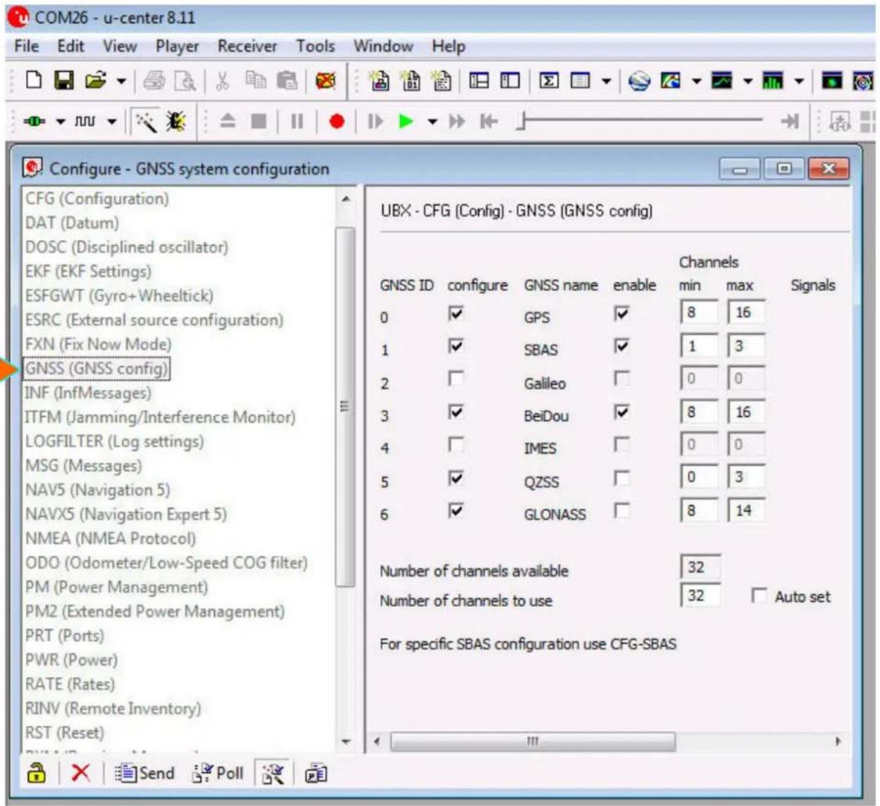 Navilock u-blox 8 NL-8044P - Functional test and GNSS system selection with u-center 8.xx in MS Windows - 4