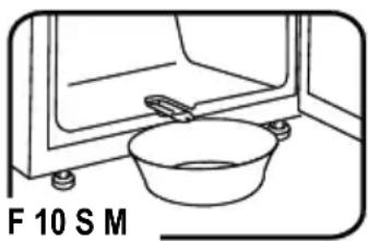Simple line drawing of a kitchen sink with a bowl and handle, labeled 'F 10 S M' (no text or symbols on the diagram itself)