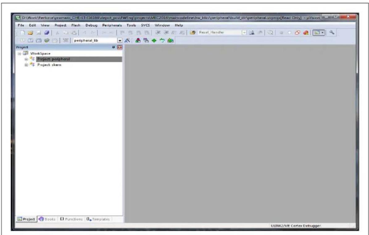 D:\Work\Perforce\pramans_C-8-1T-16169\depot_pcs\VWEng\projects\ME2016\maincode\hw_blic\peripheral\build_din\peripheral.unprops\Read_Only - μVision File Edit View Project Flash Debug Peripherals Tools SVCS Window Help peripheral_lib Project Workspace Project peripheral Project skern Project Books Fun…