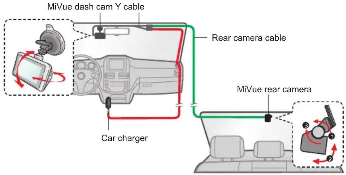MiVue dash cam Y cable Rear camera cable Car charger MiVue rear camera