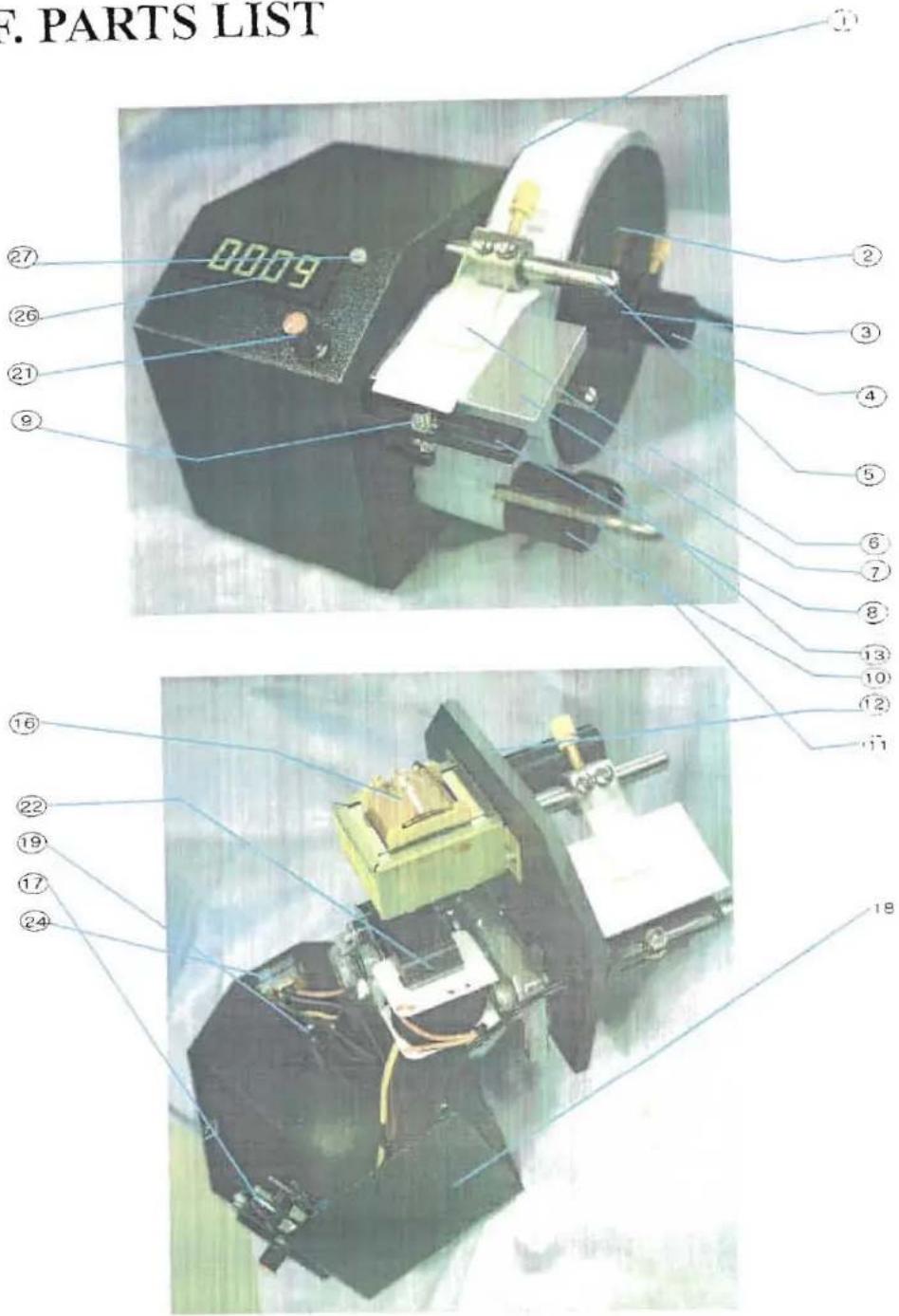 F. PARTS LIST 0009 ① ② ③ ④ ⑤ ⑥ ⑦ ⑧ ⑬ ⑭ ⑮ ⑯ ⑰ ⑱ ⑲ ⑳ ㉑ ㉒ ㉓ ㉔ ㉕ ㉖ ㉗ ㉘ ㉙ ㉚ ㉛ ㉜ ㉝ ㉞ ㉟ ㉳