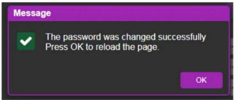 Message The password was changed successfully Press OK to reload the page. OK