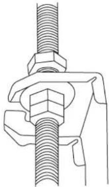 Technical line drawing of a mechanical clamp or fastener assembly (no text or symbols)