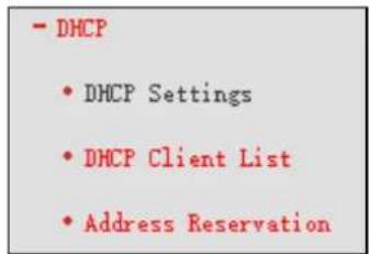 - DHCP • DHCP Settings • DHCP Client List • Address Reservation