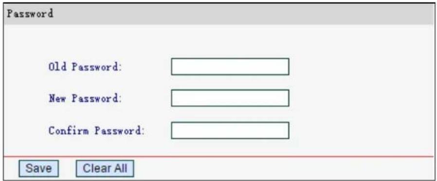 Password Old Password: New Password: Confirm Password: Save Clear All