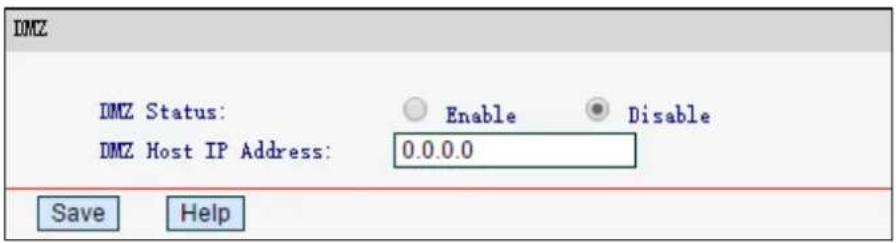 DMZ DMZ Status: Enable Disable DMZ Host IP Address: 0.0.0.0 Save Help