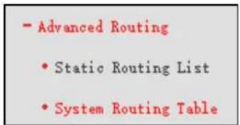 - Advanced Routing • Static Routing List • System Routing Table