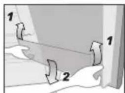 Diagram showing two labeled mechanical or structural components with directional arrows indicating movement or force direction.