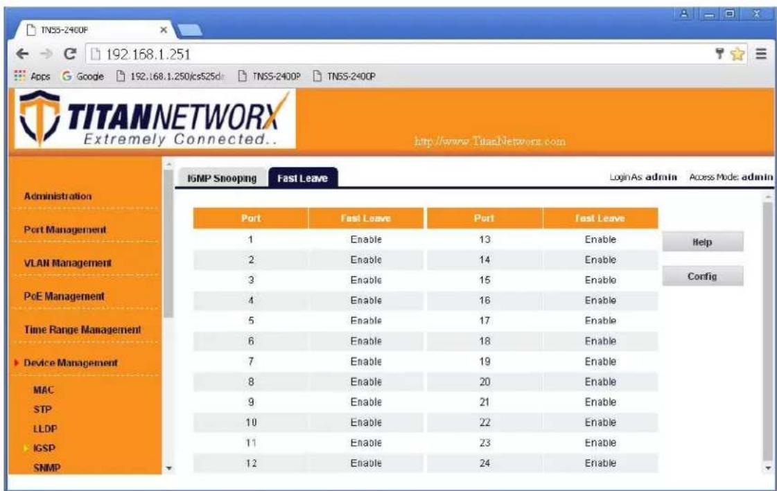 Key Digital KD-IP922DEC-II - Select Fast Leave tab. Click Config button. - 1