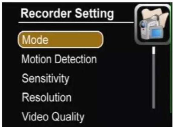 Recorder Setting Mode Motion Detection Sensitivity Resolution Video Quality