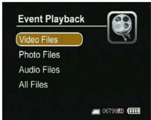 Event Playback Video Files Photo Files Audio Files All Files