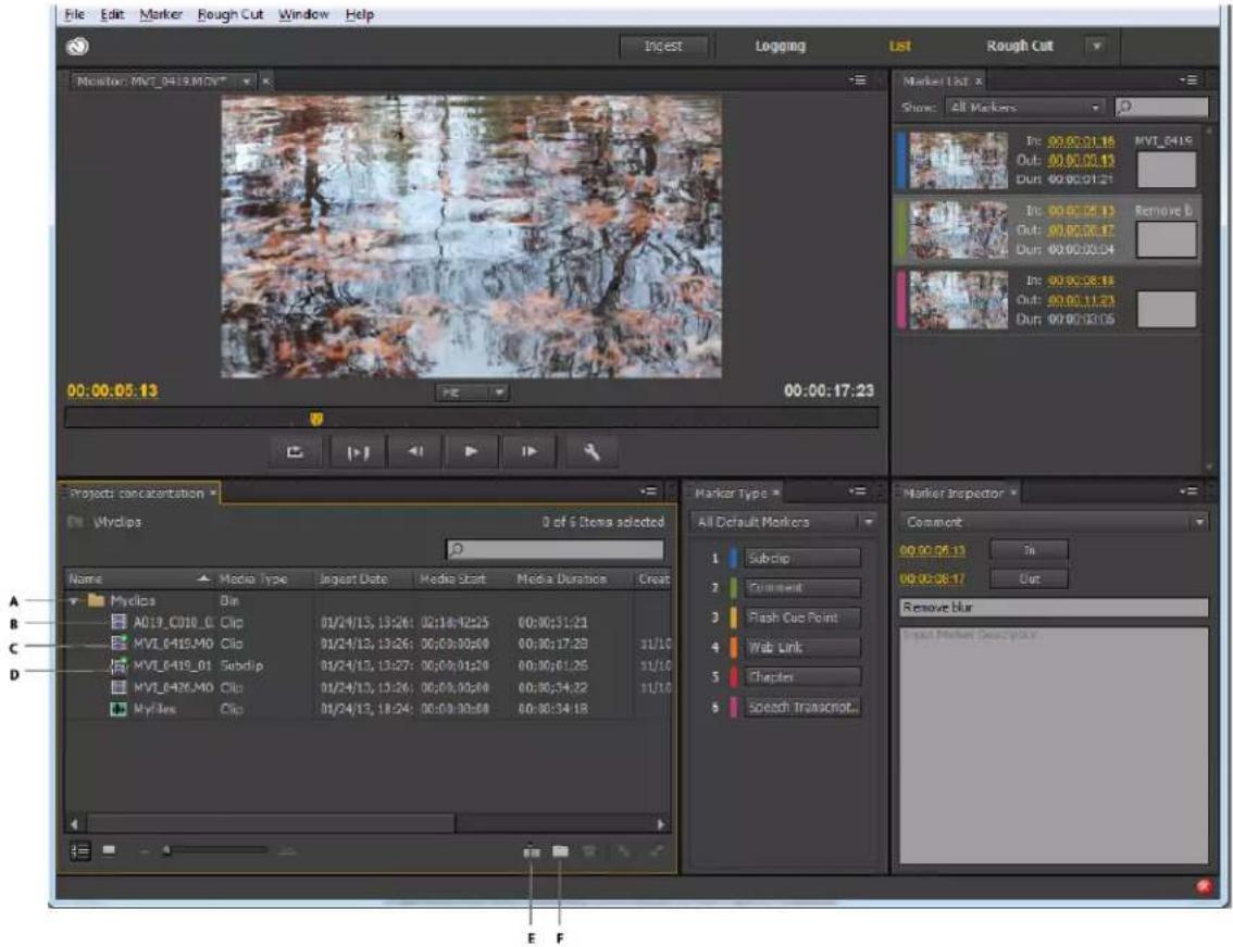 ADOBE Prelude CC 2015 - The List workspace - 1