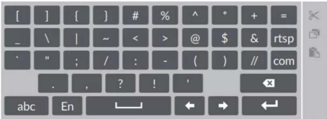 [ ] { } # % ^ * + = _ \ | ~ < > @ $ & rtsp ` " ; / : - ( ) // com . , ? ! ' ← abc En ← → ←