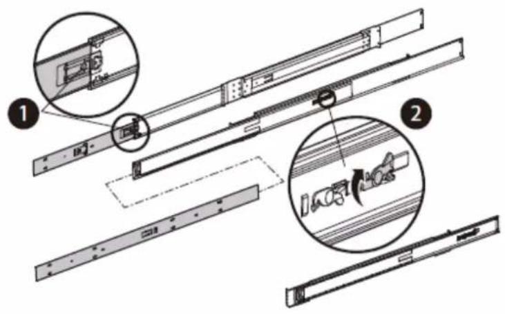 Technical diagram showing assembly steps of a mechanical component with labeled parts and magnified views