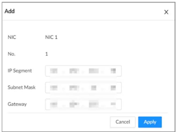 Add NIC NIC 1 No. 1 IP Segment Subnet Mask Gateway Cancel Apply