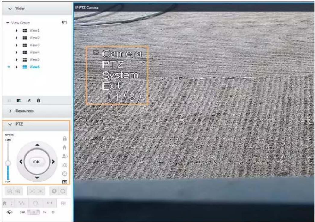 View View Group View1 View2 View3 View4 View5 View6 IP PTZ Camera Camera PTZ System Exit (1/3) Resources PTZ SPRED HFX OK OFF ON