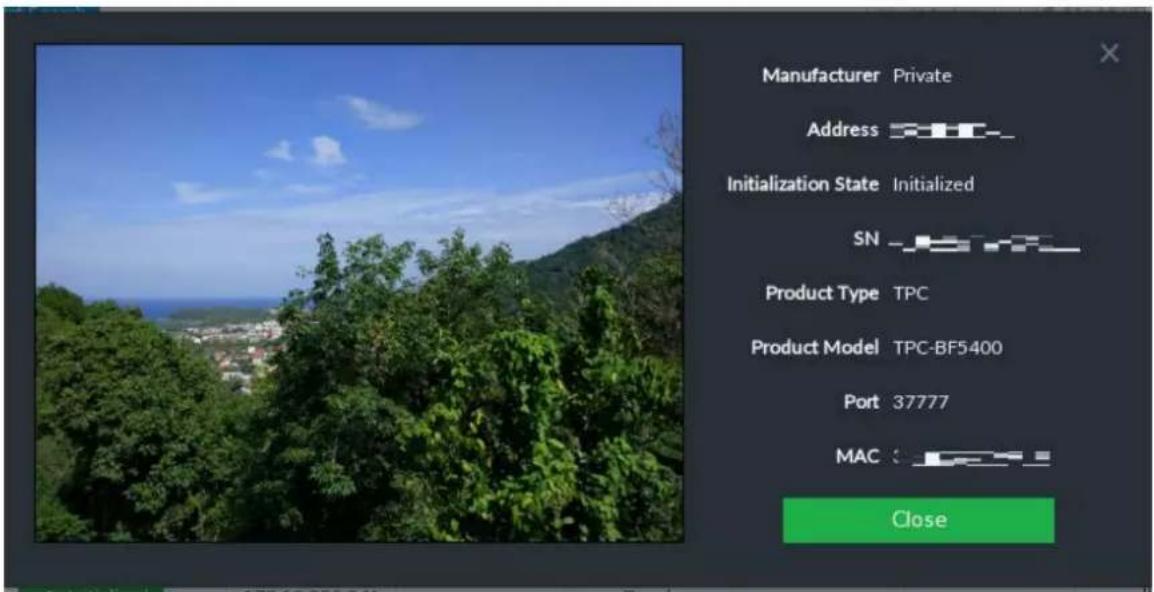 Manufacturer Private Address Initialization State Initialized SN Product Type TPC Product Model TPC-BF5400 Port 37777 MAC Close