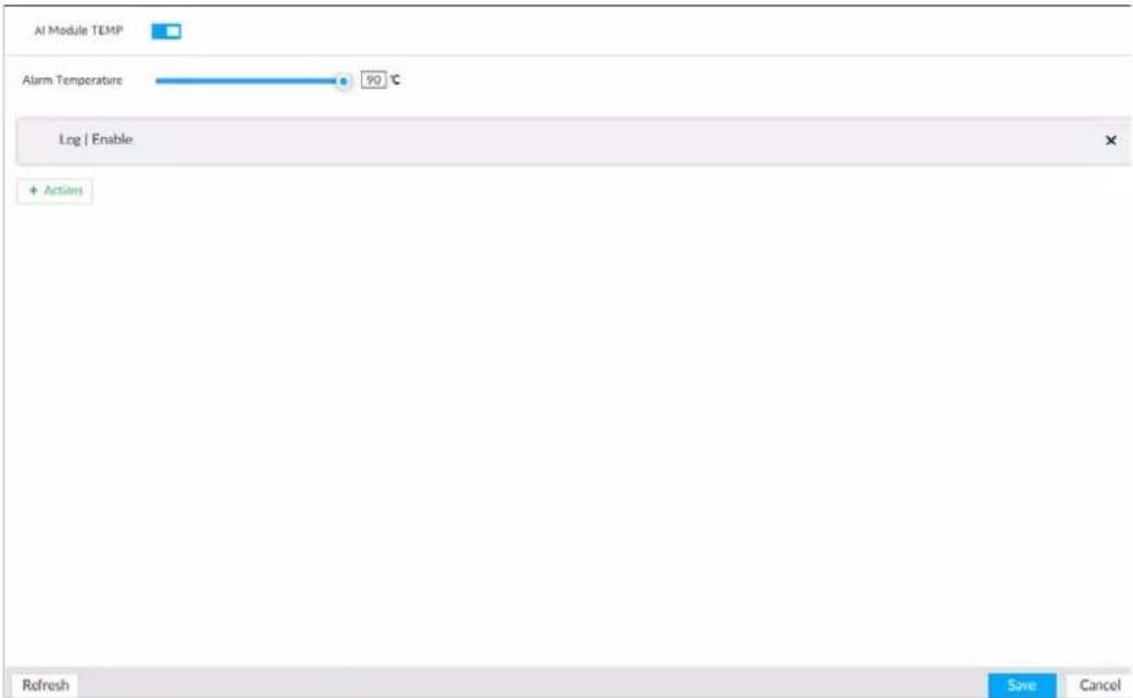 AI Module TEMP Alarm Temperature 90 °C Log | Enable: + Actions Refresh Save Cancel