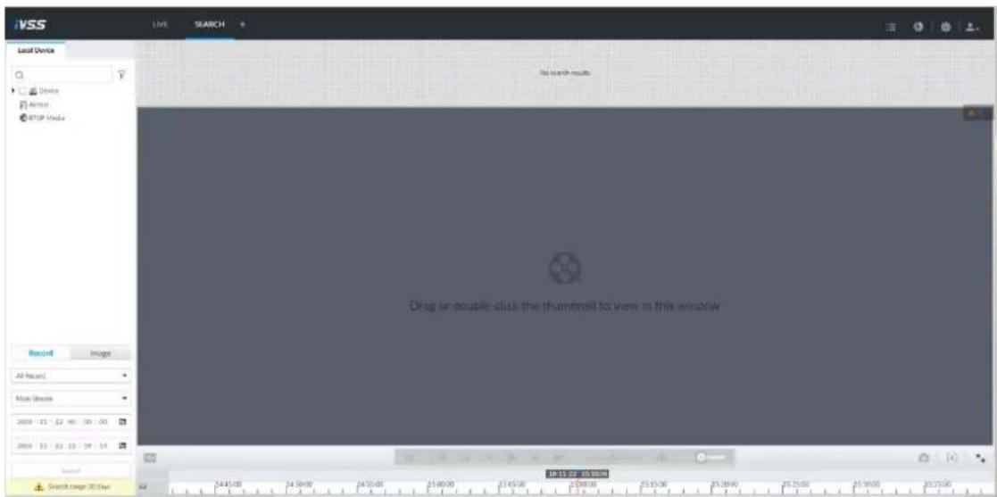 iVSS Live SEARCH Local Device Device Active RTP Media Record Image All Record Make Stream 2018 13 22:46 100:00 2018 13 22:25 10:19 Search Image 3D Days Drag or double click the thumbnail to view in this window 14:45:00 24:50:00 24:55:00 25:00:00 25:15:00 25:20:00 25:25:00 25:30:00 25:35:00
