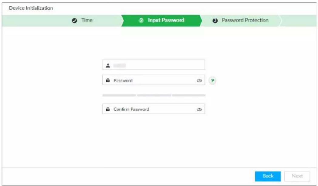 Device Initialization ✓ Time Input Password Password Protection Password Confirm Password Back Next