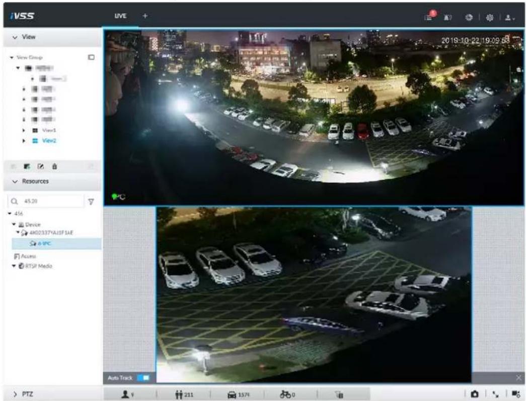 iVSS View View Group View1 View2 Resources 45.20 416 Device 4K00337YAJIF1AE @ IPC Access RTSIF Media 2019-10-22 19:09:53 Auto Track PTZ 211 1576 0
