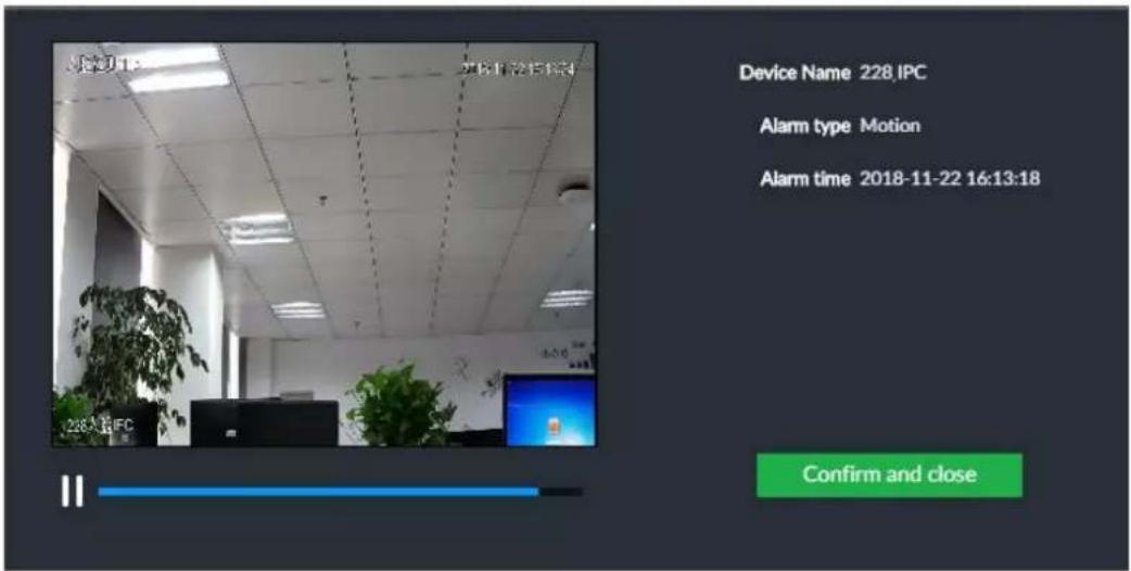 Device Name 228,IPC Alarm type Motion Alarm time 2018-11-22 16:13:18 Confirm and close