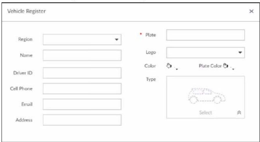Vehicle Register Region Name Driver ID Cell Phone Email Address Plate Logo Color Plate Color Type Select