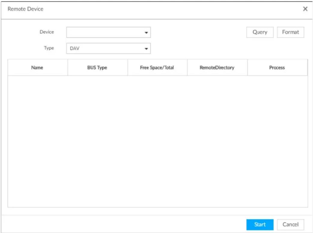 Remote Device Device Type DAV Query Format Name BUS Type Free Space/Total RemoteDirectory Process Start Cancel