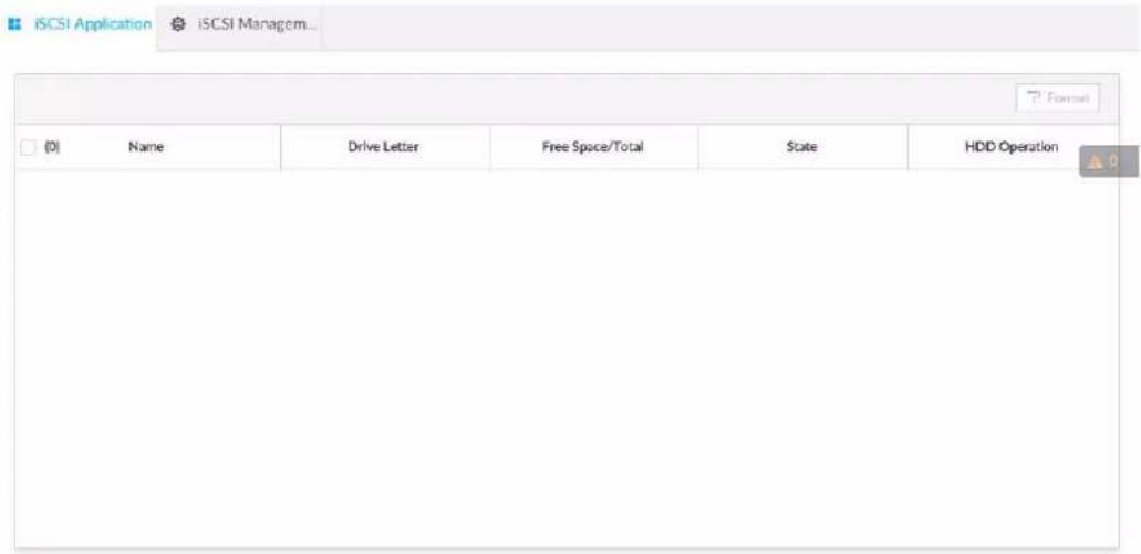 iSCSI Application iSCSI Managem... Form (0) Name Drive Letter Free Space/Total State HDD Operation