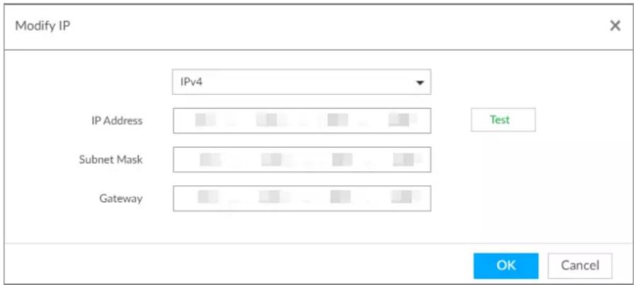 Modify IP IPv4 IP Address Subnet Mask Gateway Test OK Cancel