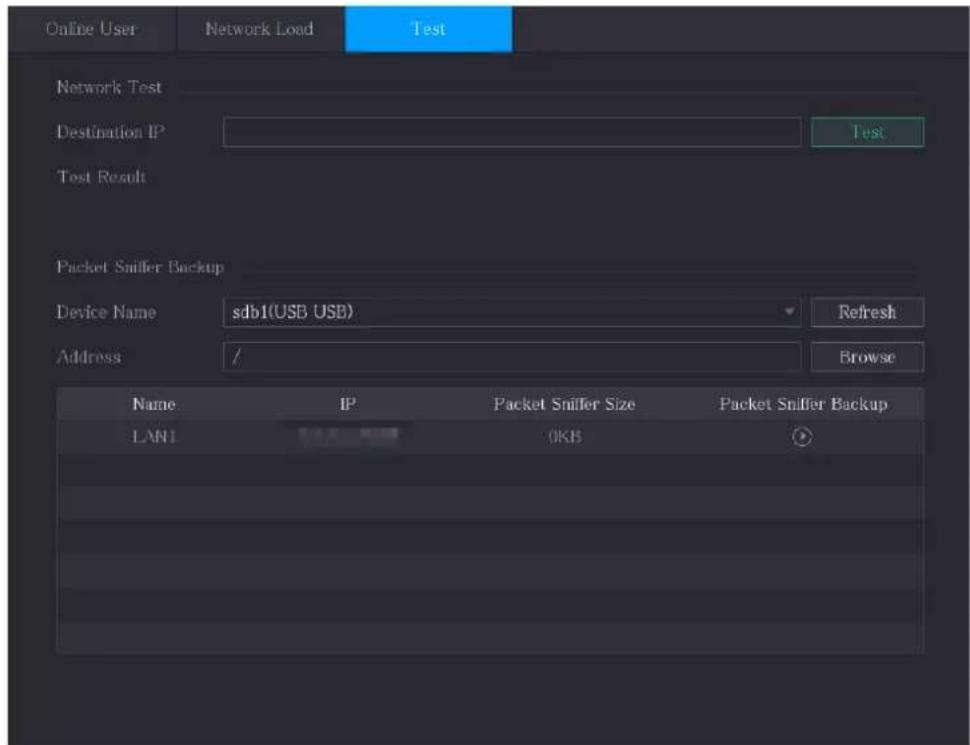 Online User Network Load Test Network Test Destination IP Test Result Packet Sniffer Backup Device Name sdb1(USB USB) Refresh Address / Browse Name IP Packet Sniffer Size Packet Sniffer Backup LAN1 OKB