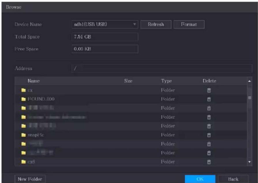 Browse Device Name:sdb1(USB USB) Refresh Format Total Space 7.51 GB Free Space 0.00 KB Address / Name Size Type Delete □ cx Folder # □ FOUND_000 Folder # □ F23466 Folder # □ 1980000000 Folder # □ 1980000000 Folder # □ snapPfc Folder # □ 1980000000 Folder # □ cx6 Folder # New Folder OK Back
