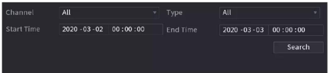 Channel All Type All Start Time 2020 -03 -02 00 :00 :00 End Time 2020 -03 -03 00 :00 :00 Search