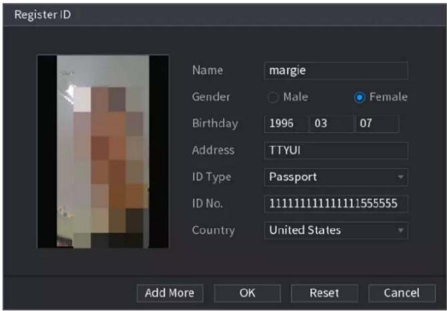 Register ID Name marginie Gender Male Female Birthday 1996 03 07 Address TTYUI ID Type Passport ID No. 111111111111111555555 Country United States Add More OK Reset Cancel