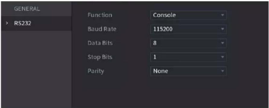 GENERAL RS232 Function Console Baud Rate 115200 Data Bits 8 Stop Bits 1 Parity None