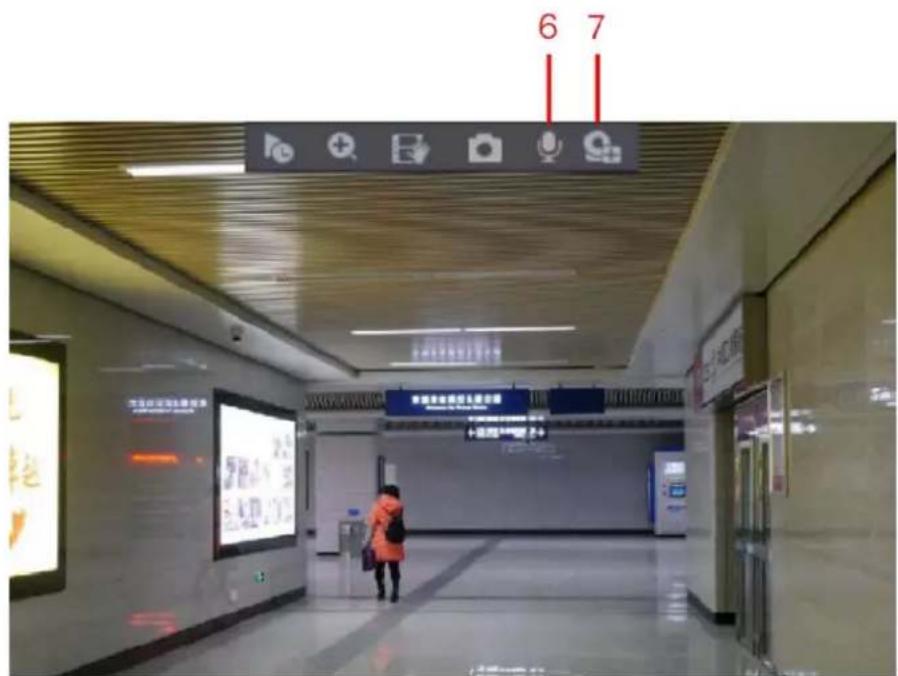 Interior photo of a subway station platform with visible signage and digital displays, including phone icons and station numbers 6 and 7.