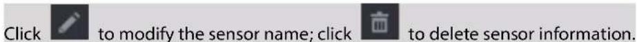 Click to modify the sensor name; click to delete sensor information.