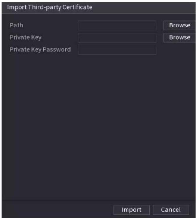 Import Third-party Certificate Path Private Key Private Key Password Browse Browse Import Cancel