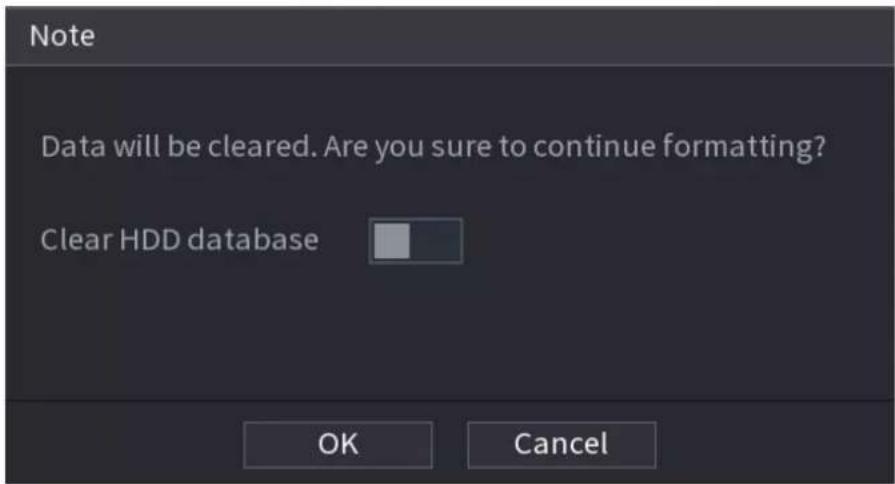 Note Data will be cleared. Are you sure to continue formatting? Clear HDD database OK Cancel